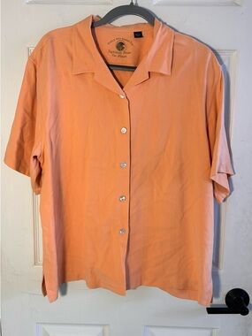 100% Silk Relaxed Button-Down Shirt in Peach for Women